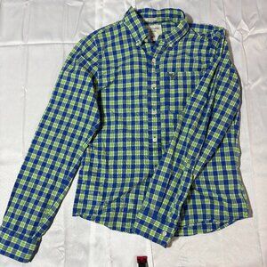 Abercrombie & Fitch Men’s Green and Blue Checkered Button Down Shirt Size Medium